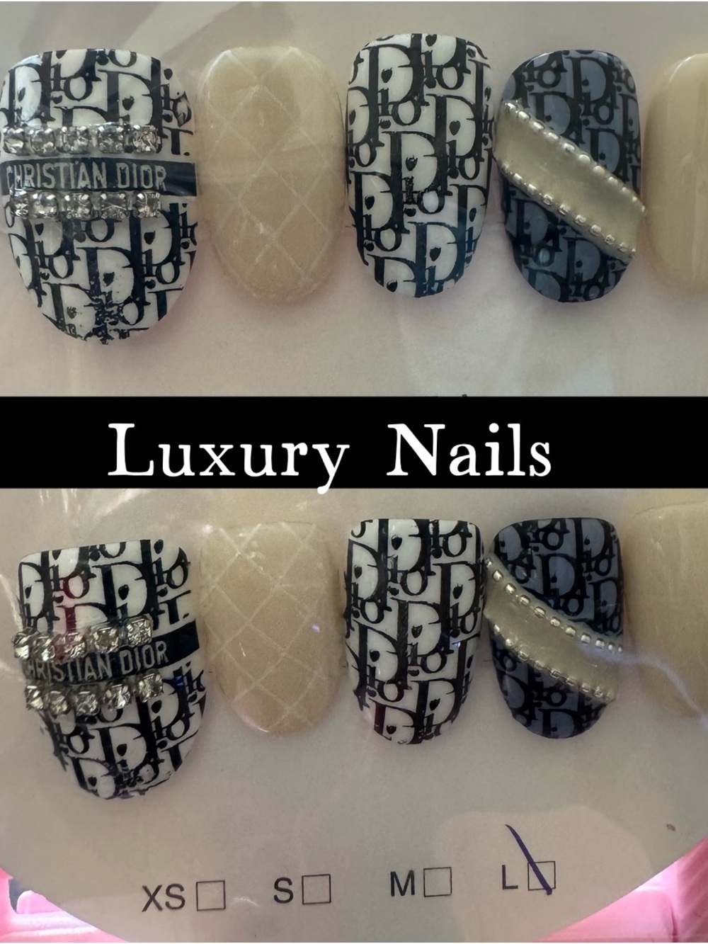 Designer Inspired Black & Beige Luxury Nail Set